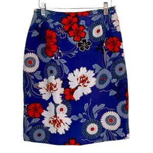 Silk Collection by Harve Bernard 100% Silk Vintage floral Blue Spring Skirt Sz 8